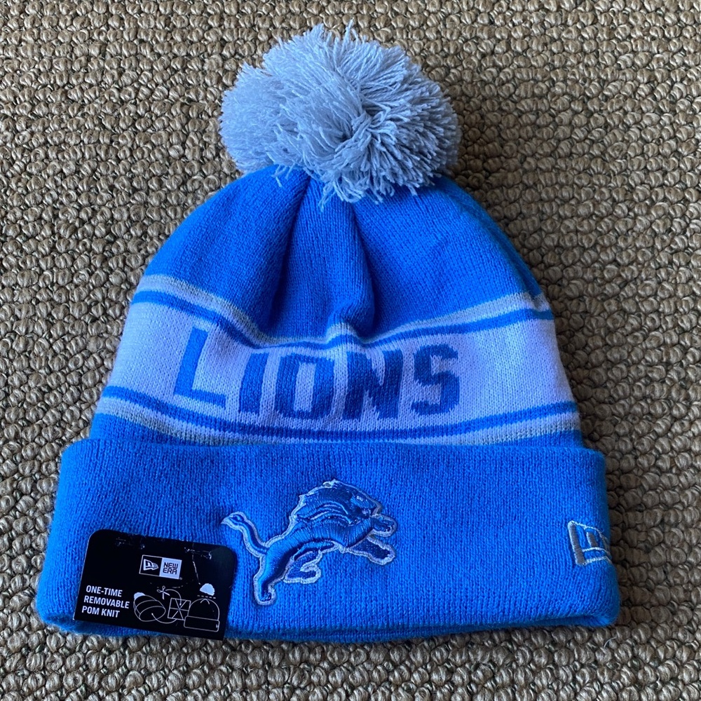 New Era Blue Detroit Lions Pom Beanie